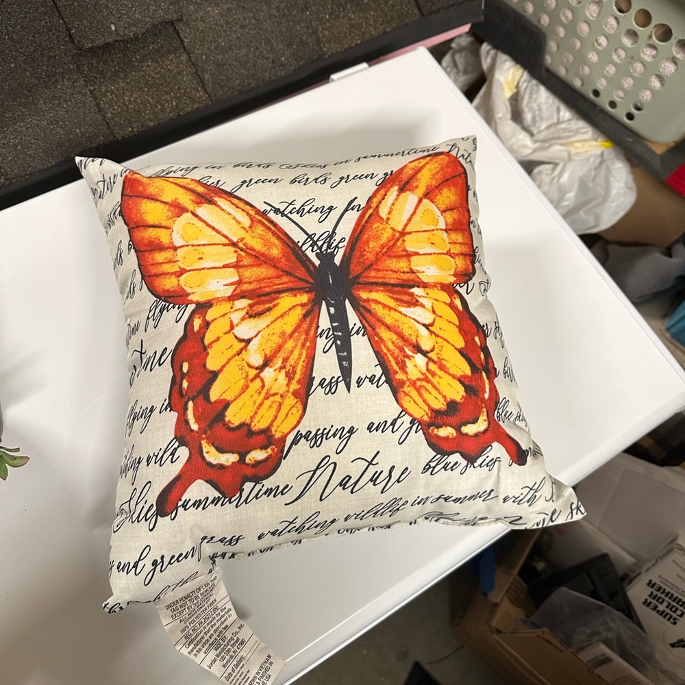 Butterfly Print Throw Pillow - Orange - Picture 2 of 2